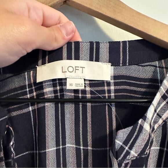 LOFT Blue Pink Plaid Long Sleeve Mini Dress XS - Picture 5 of 9